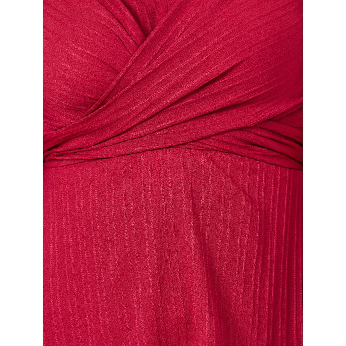 Styli Plus Textured Collared Back Tie Up A-line Midi Dress-women-clothing-dresses-image-4