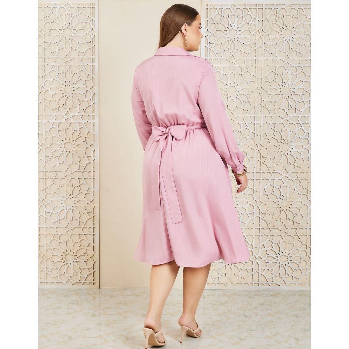 فستان ميدي بتفاصيل بارزة الملمس مع رباط-women-clothing-dresses-image-4