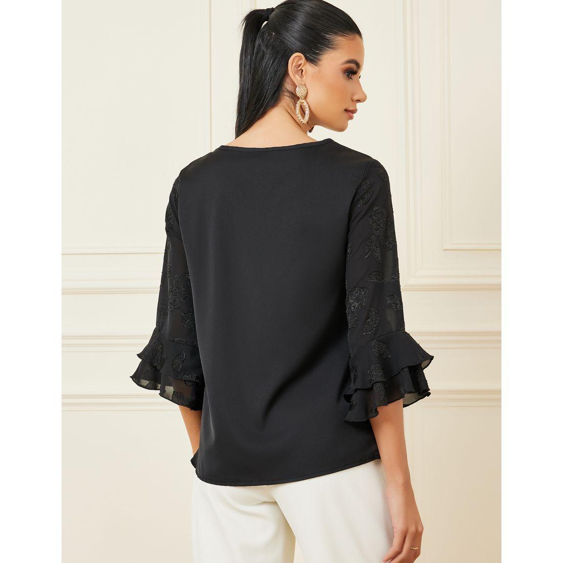 Styli Jacquard Ruffled Sleeve Detail Blouse-women-clothing-shirtsandblouses-blouses-image-6