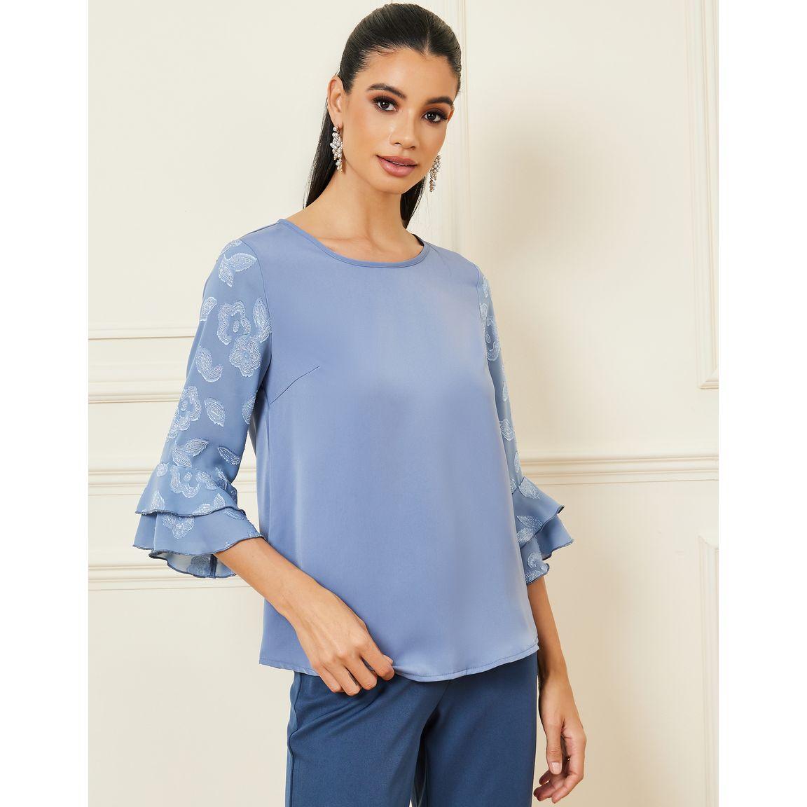 بلوزة جاكار بأكمام مكشكشة-women-clothing-shirtsandblouses-blouses-image-1