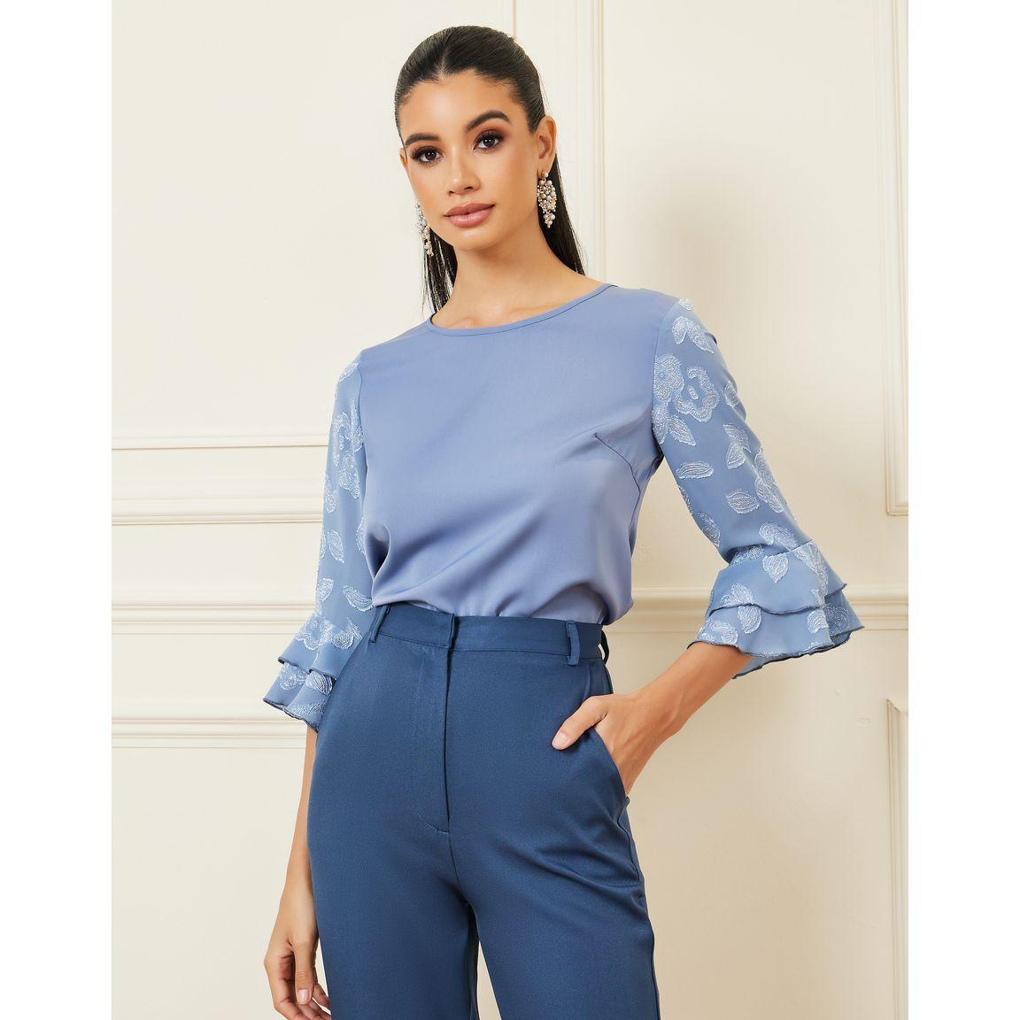 بلوزة جاكار بأكمام مكشكشة-women-clothing-shirtsandblouses-blouses-image-2