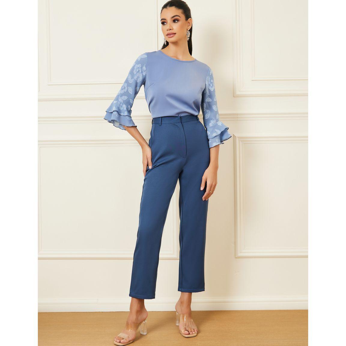 Styli Jacquard Ruffled Sleeve Detail Blouse-women-clothing-shirtsandblouses-blouses-image-4
