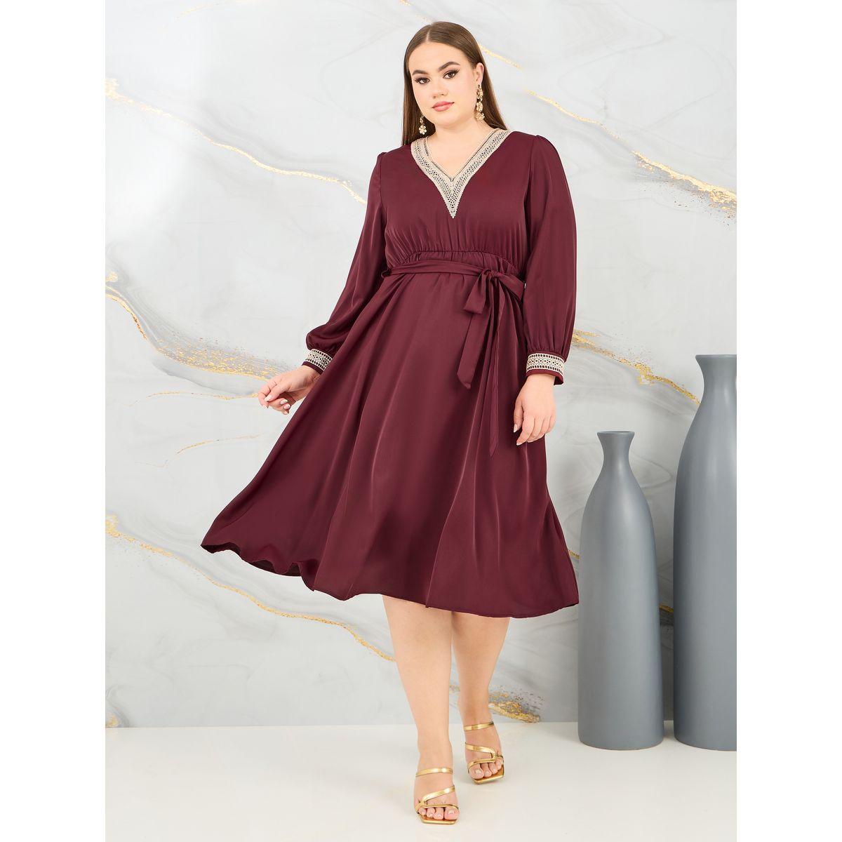 فستان ميدي بمقاس كبير وتفاصيل دانتيل-women-clothing-dresses-image-1