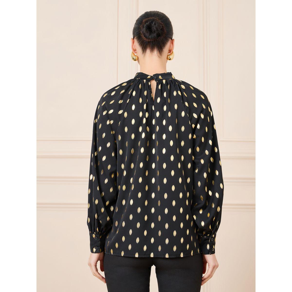 Styli Foil Keyhole Neck Long Sleeve Blouse-women-clothing-shirtsandblouses-blouses-image-5