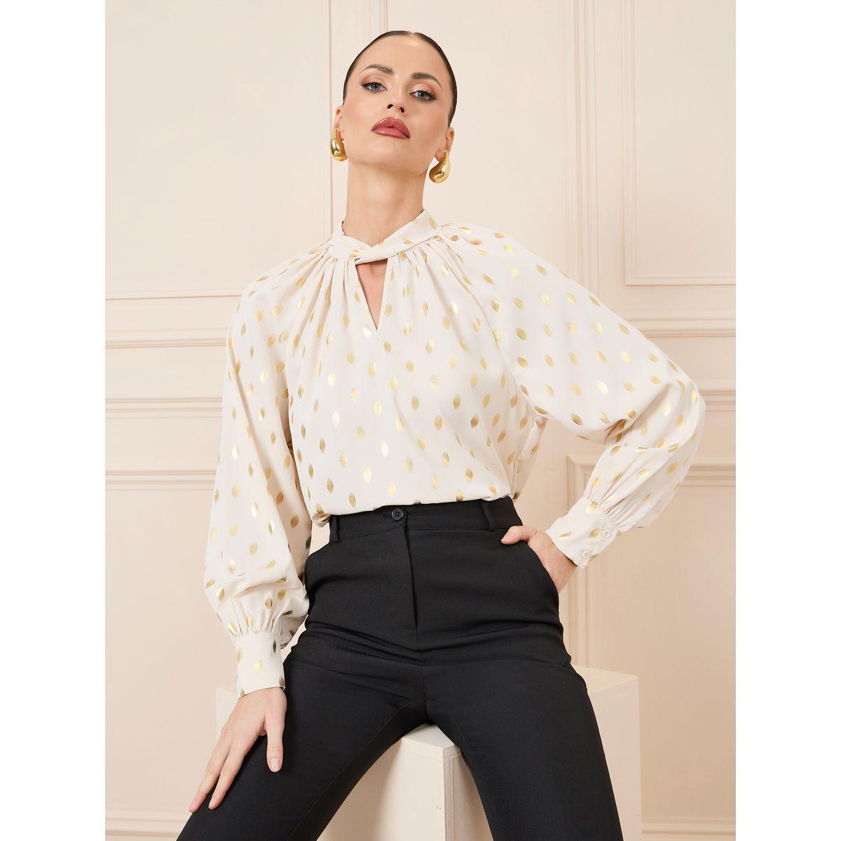 Styli Foil Print Keyhole Neck Blouse-women-clothing-shirtsandblouses-blouses-image-1