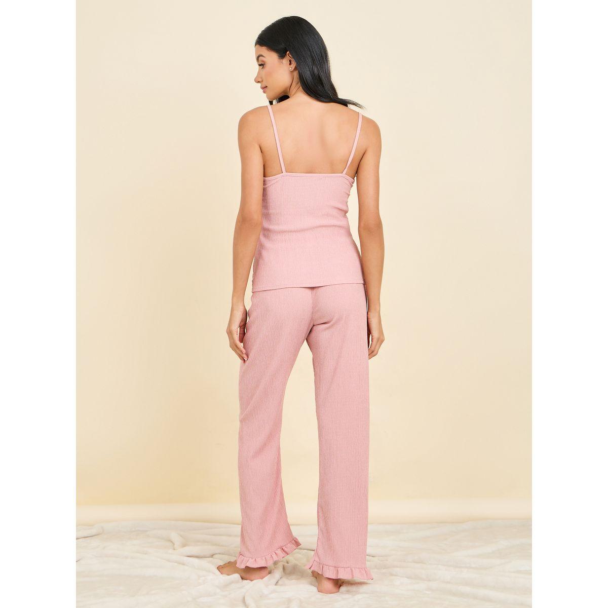 Styli Unwind Textured Ruffle Edge Cami and Pyjama Set-women-clothing-nightwear-pyjamas-longsets-image-6