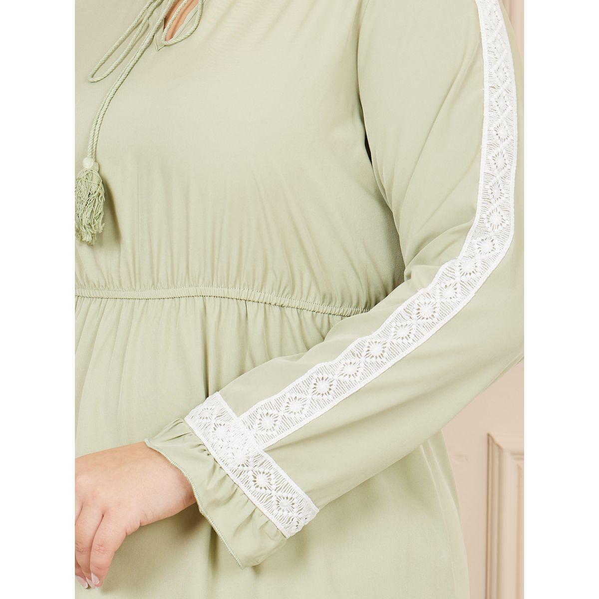 Styli Plus Lace Detail Tie Up Neck A-Line Midi Dress-women-clothing-dresses-image-3