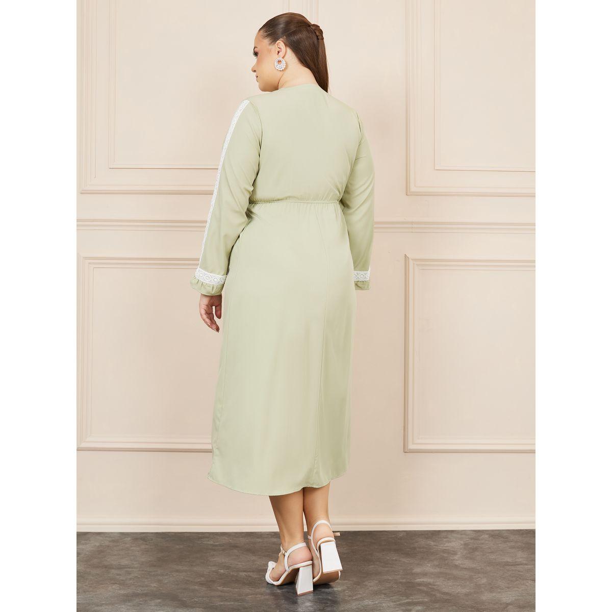 Styli Plus Lace Detail Tie Up Neck A-Line Midi Dress-women-clothing-dresses-image-4