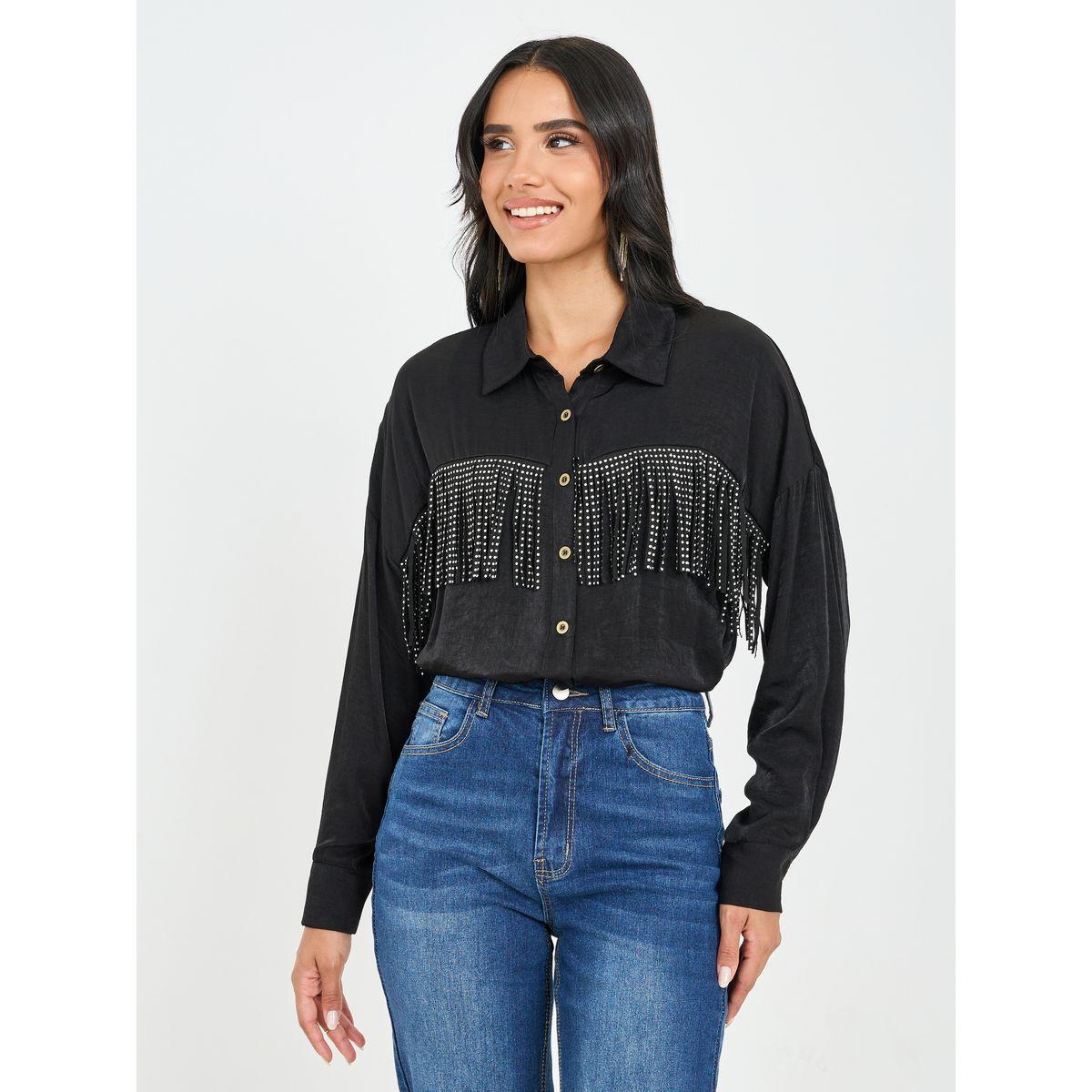 Styli Fringe Detail Drop Shoulder Regular Fit Shirt-women-clothing-shirtsandblouses-shirts-image-1