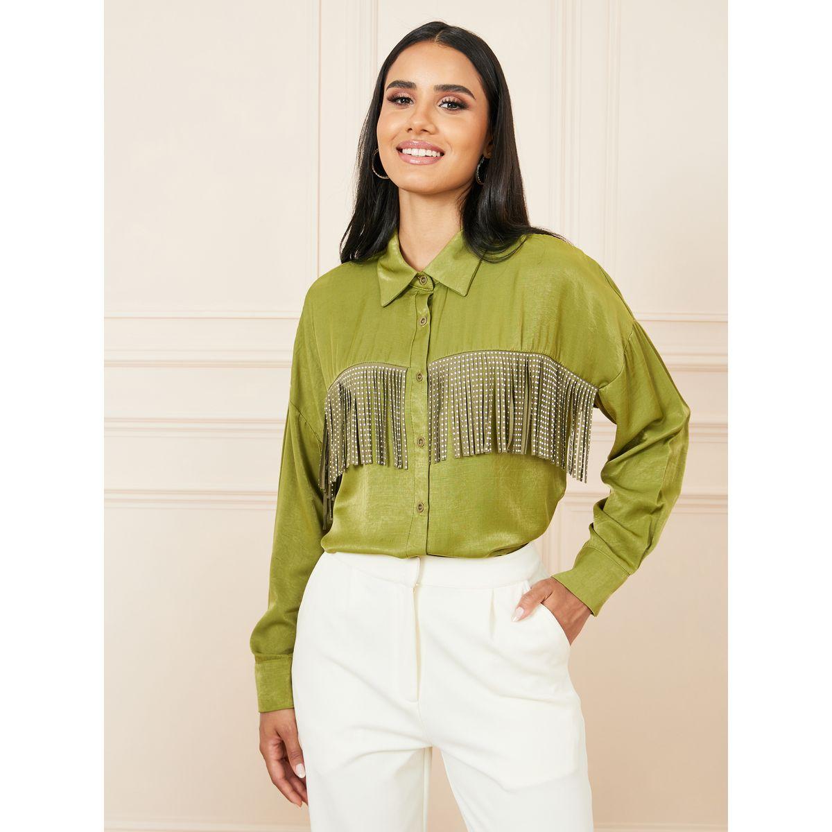 Styli Fringe Detail Drop Shoulder Regular Fit Shirt-women-clothing-shirtsandblouses-shirts-image-1