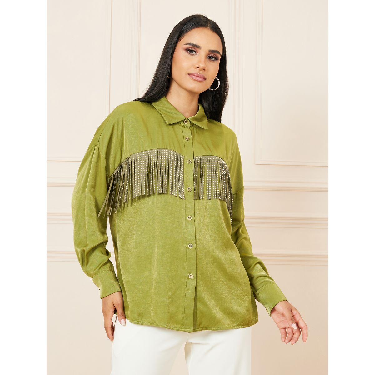 Styli Fringe Detail Drop Shoulder Regular Fit Shirt-women-clothing-shirtsandblouses-shirts-image-2