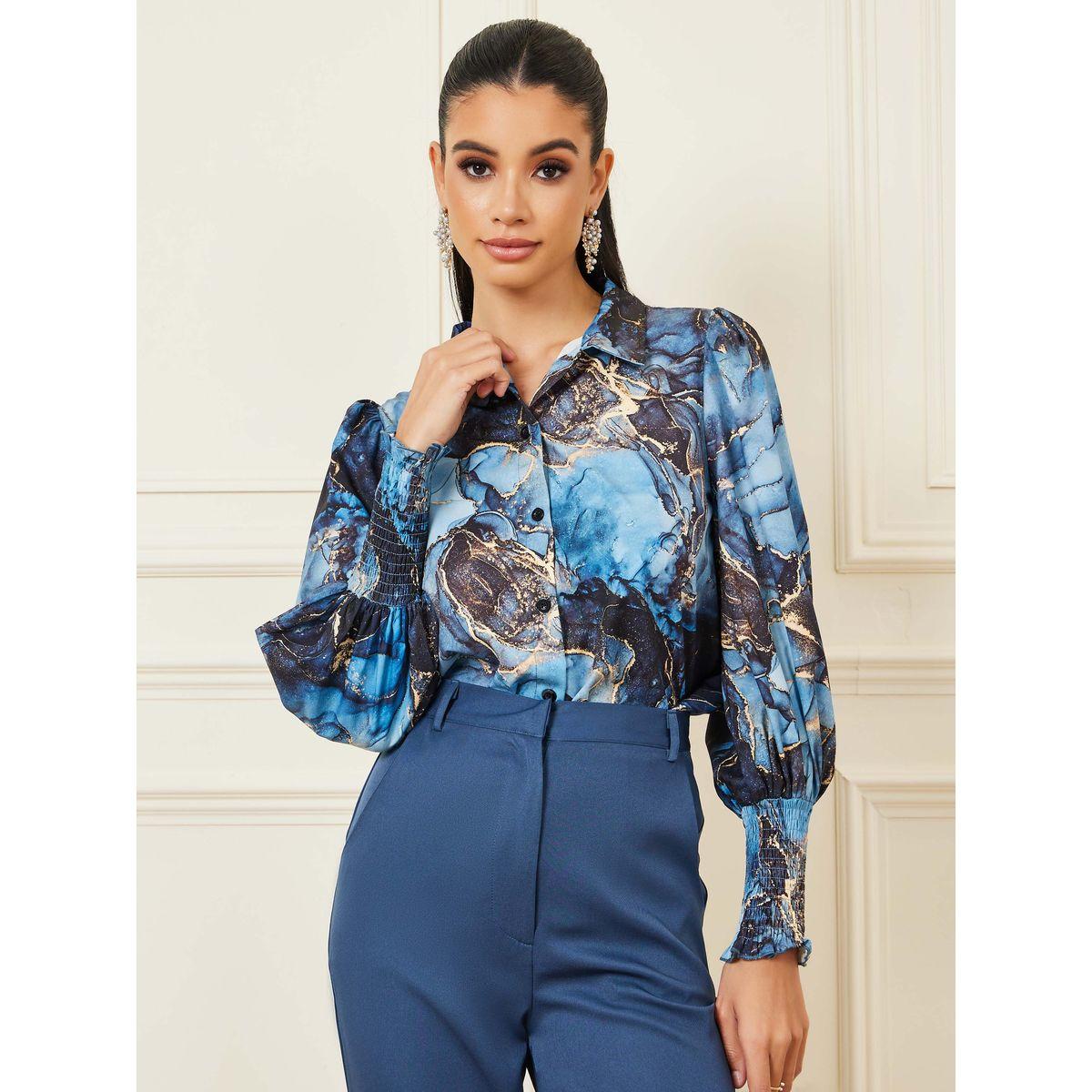 Styli Abstract Print Shirt with Cuffed Sleeve-women-clothing-shirtsandblouses-shirts-image-1