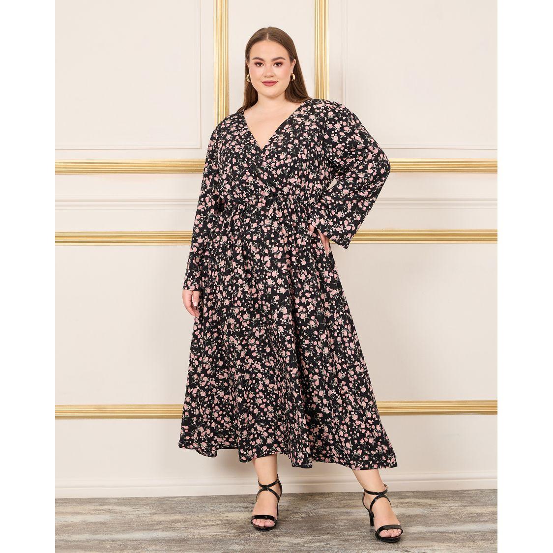 Styli Plus Ditsy Print Wrap Maxi Dress-women-clothing-dresses-image-1