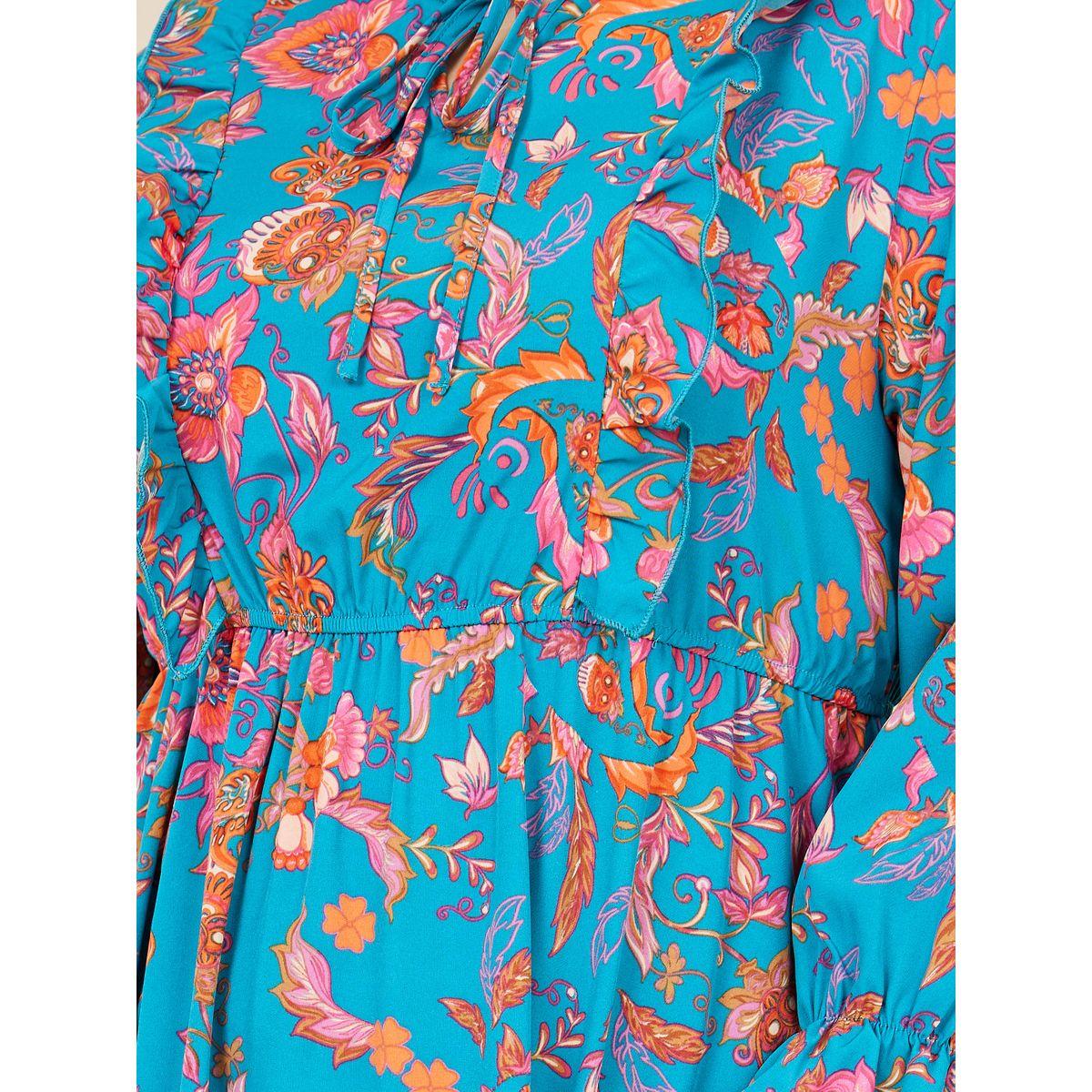 Styli Plus Bohemian Print Tie Up Neck A-line Midi Dress-women-clothing-dresses-image-3