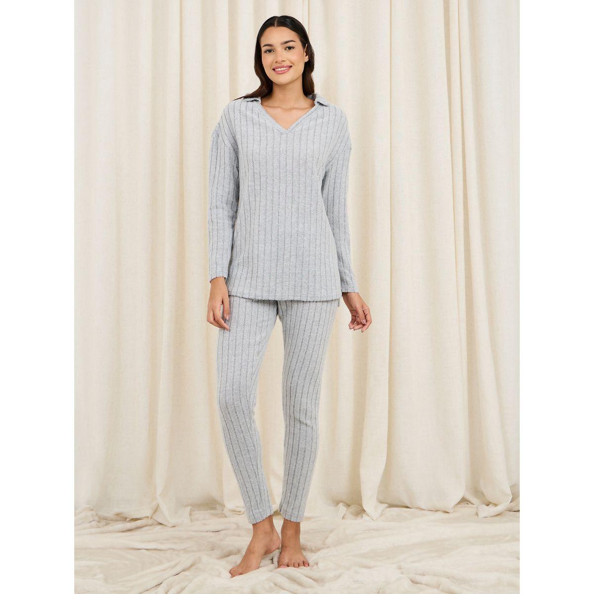 Styli Unwind Ribbed Collared Longline Top and Legging Lounge Set-women-clothing-coordsets-image-2