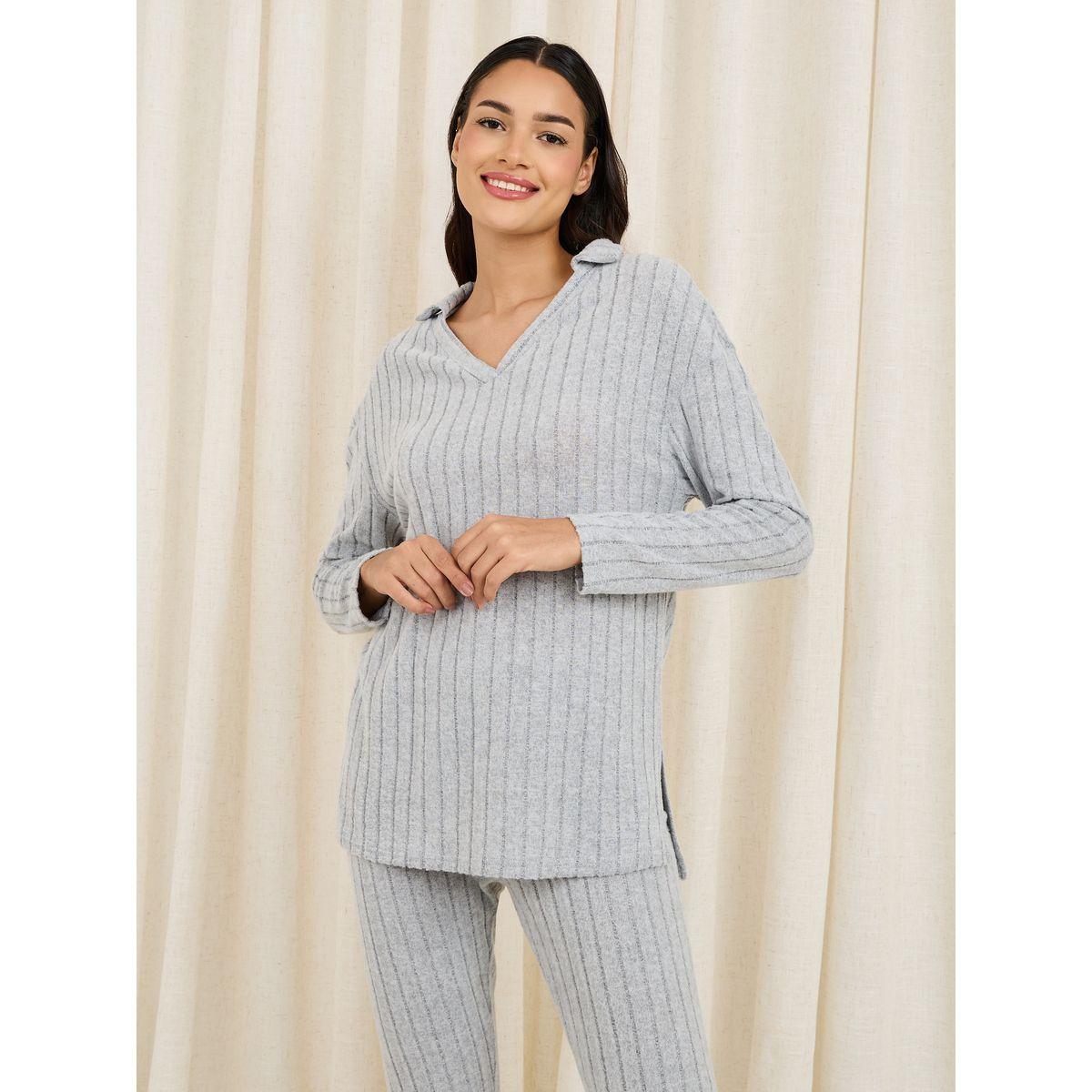 مجموعة من ليقنز مع بلوزة بتفاصيل مضلعة-women-clothing-coordsets-image-3