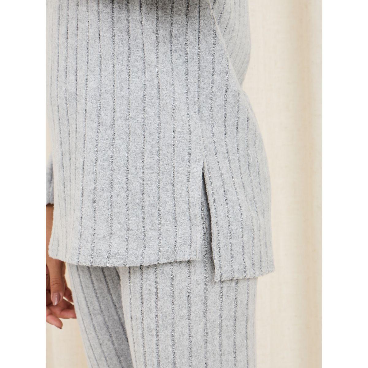 Styli Unwind Ribbed Collared Longline Top and Legging Lounge Set-women-clothing-coordsets-image-4