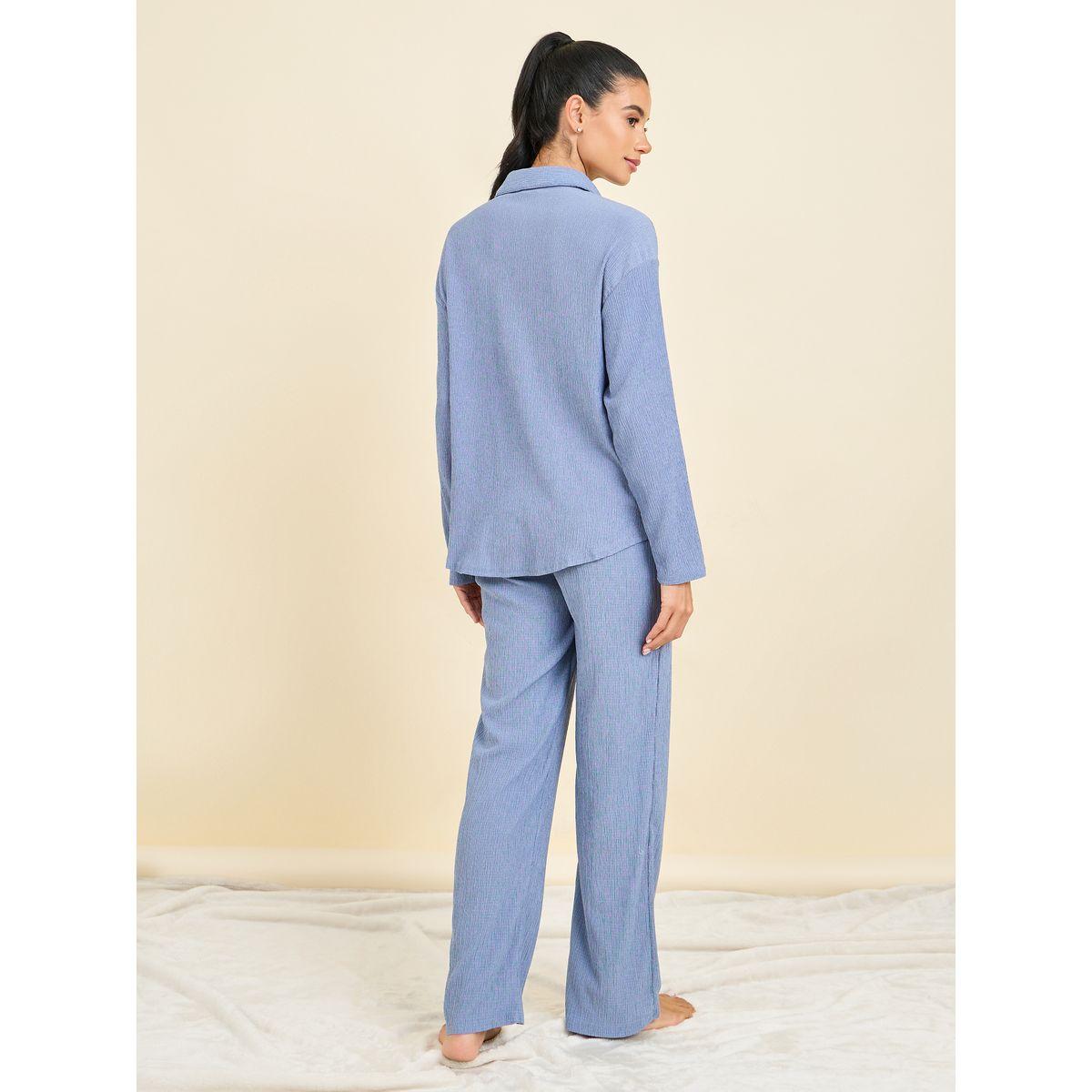 Styli Unwind Textured Longline Shirt and Pyjama Set-women-clothing-nightwear-pyjamas-longsets-image-6