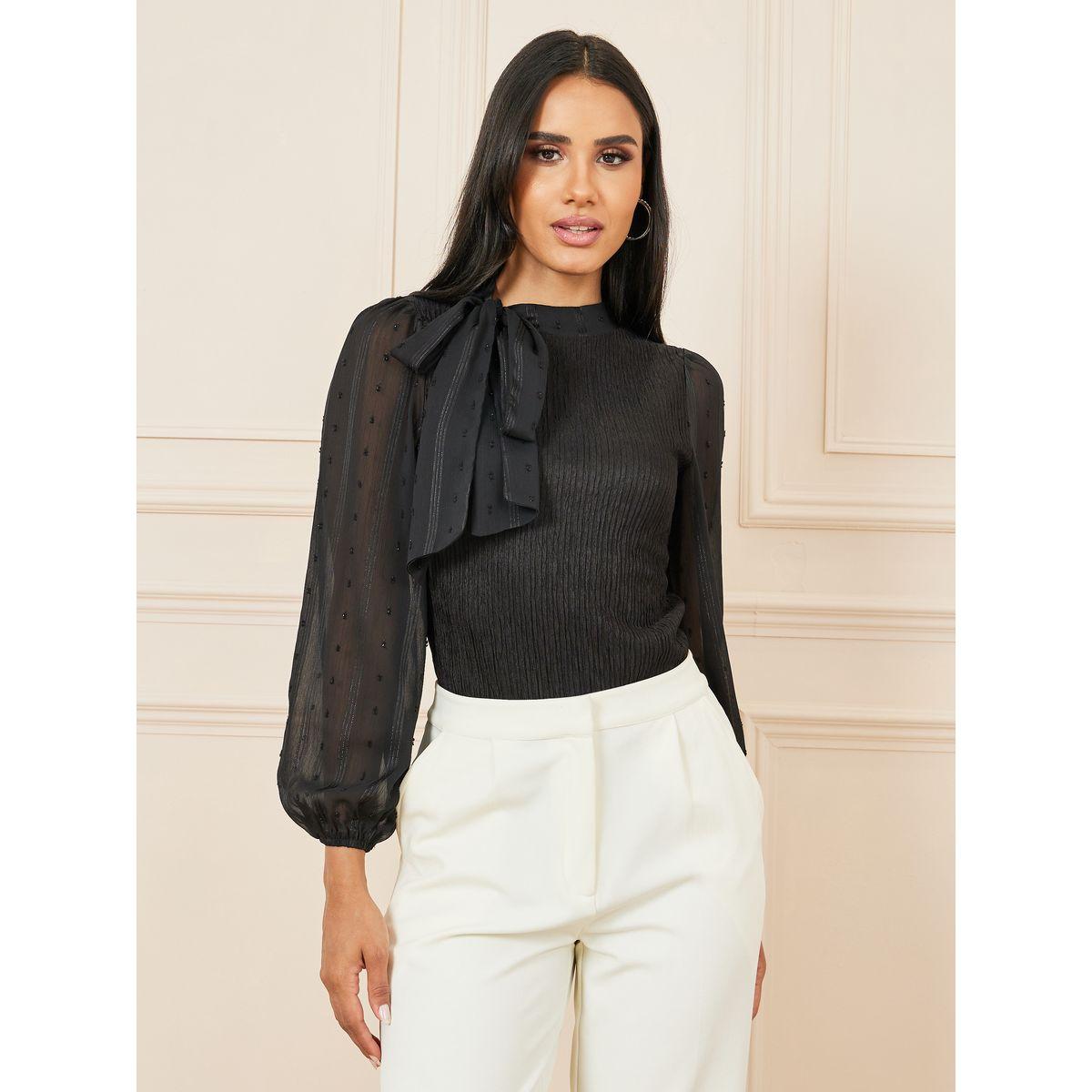 Styli Dobby Sleeves High Neck Textured Blouse-women-clothing-shirtsandblouses-blouses-image-1