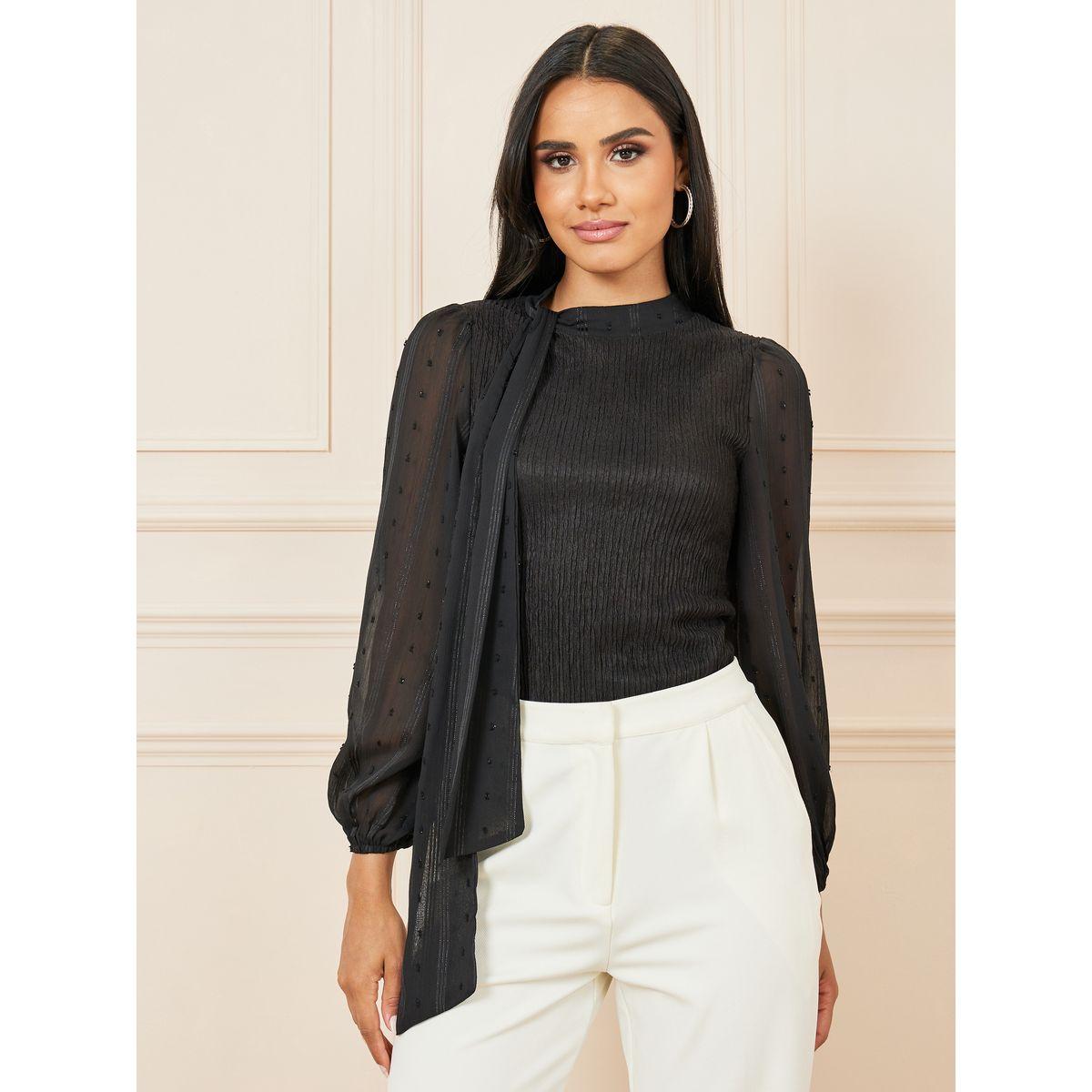 Styli Dobby Sleeves High Neck Textured Blouse-women-clothing-shirtsandblouses-blouses-image-2