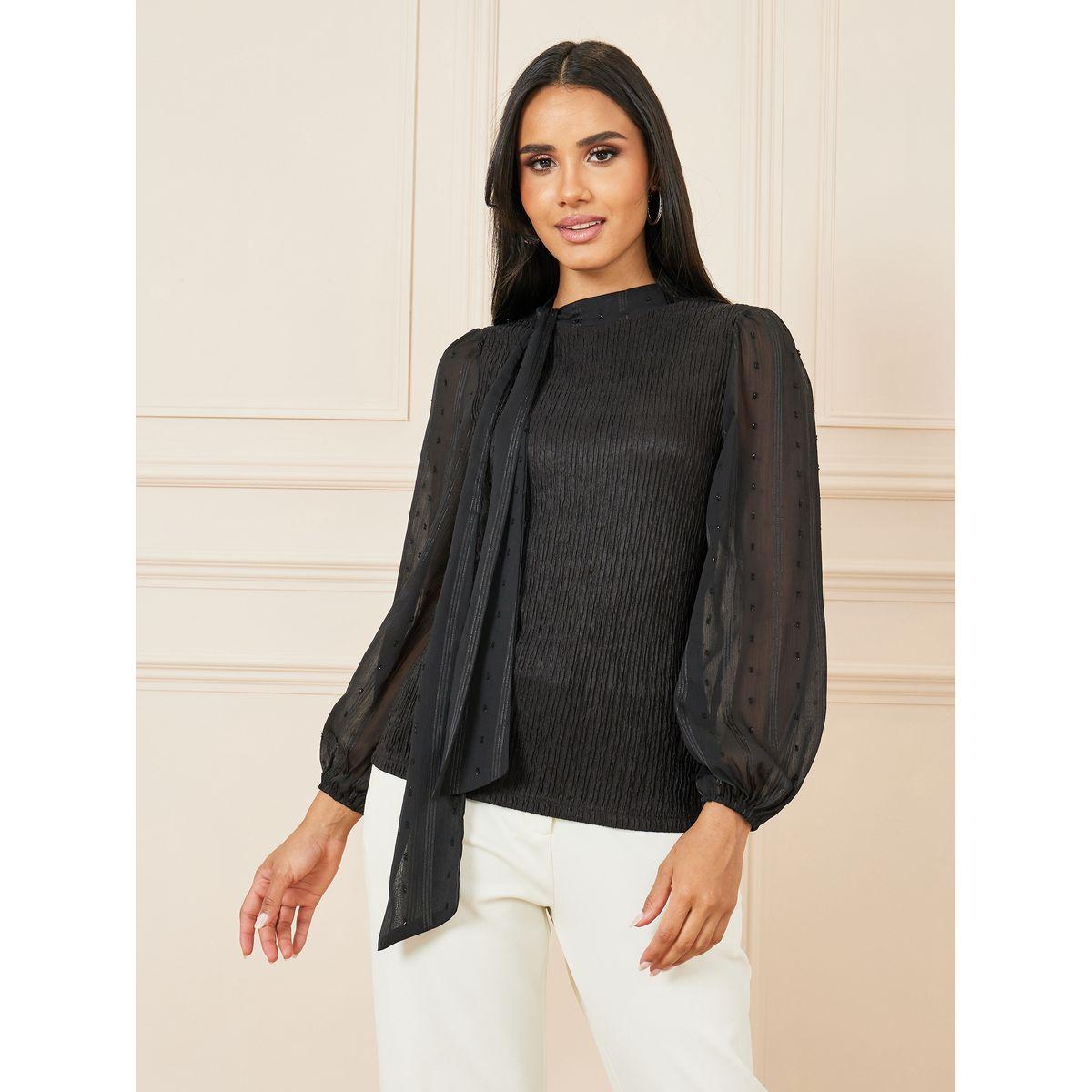 Styli Dobby Sleeves High Neck Textured Blouse-women-clothing-shirtsandblouses-blouses-image-3