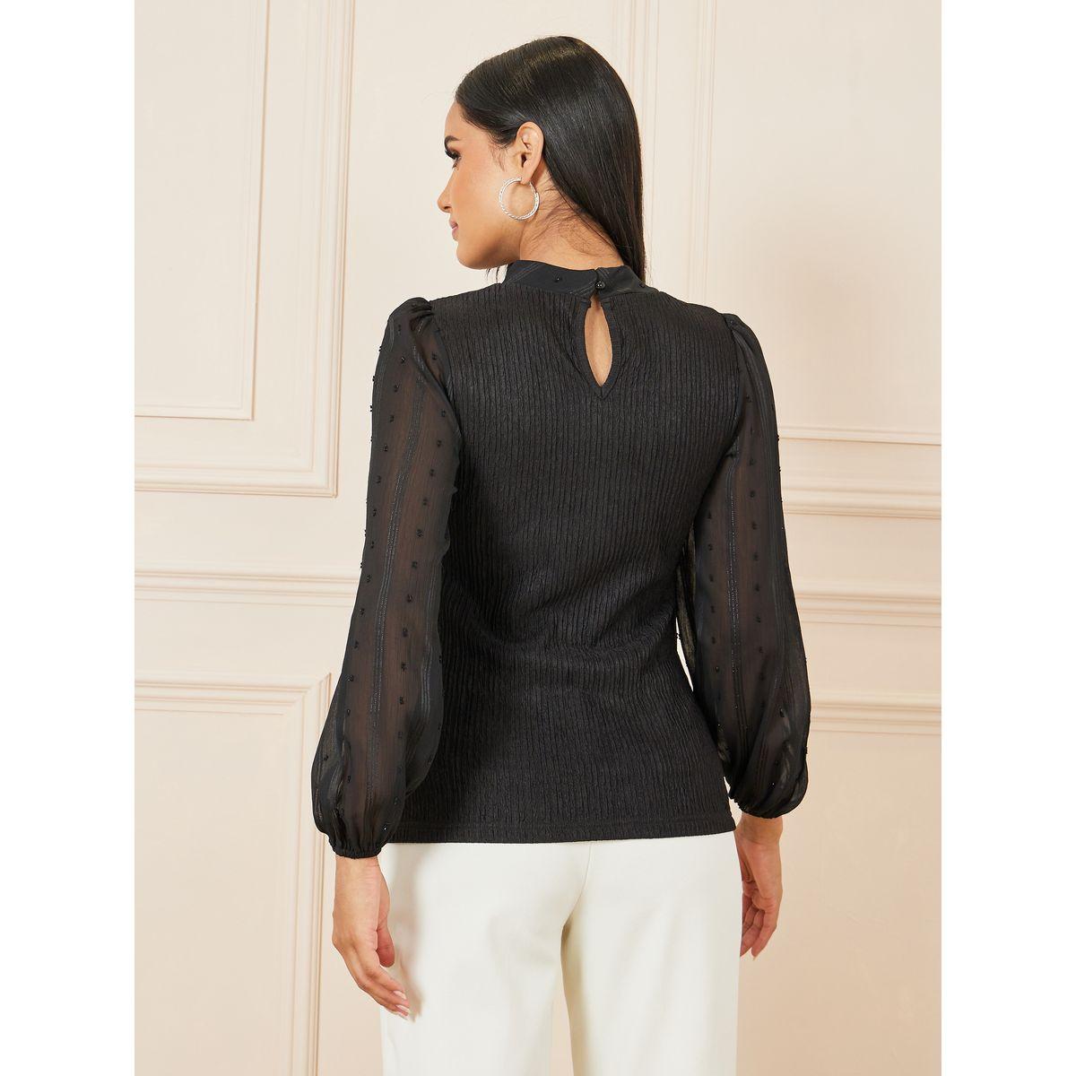Styli Dobby Sleeves High Neck Textured Blouse-women-clothing-shirtsandblouses-blouses-image-7