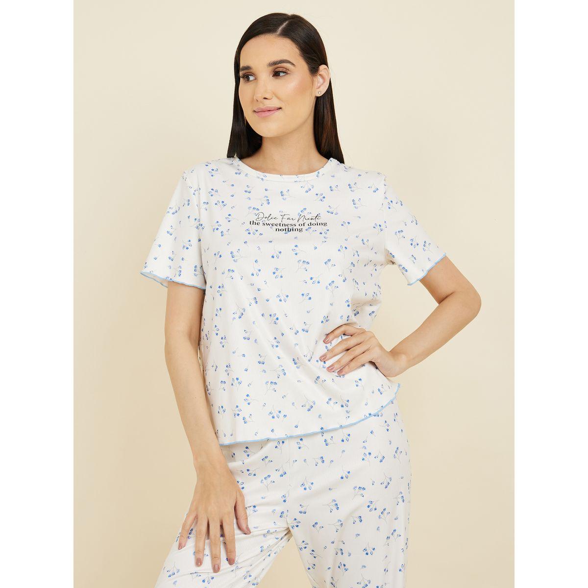 Styli Unwind Floral AOP Ribbed Lettuce Hem T-shirt and Pyjama Set-women-clothing-nightwear-pyjamas-longsets-image-3