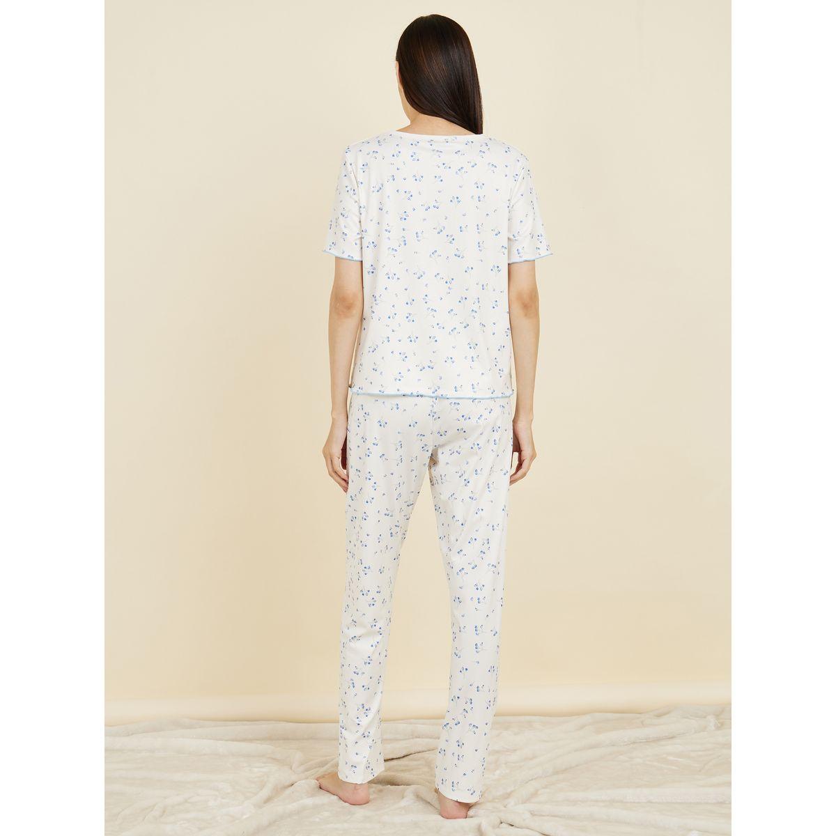 Styli Unwind Floral AOP Ribbed Lettuce Hem T-shirt and Pyjama Set-women-clothing-nightwear-pyjamas-longsets-image-5