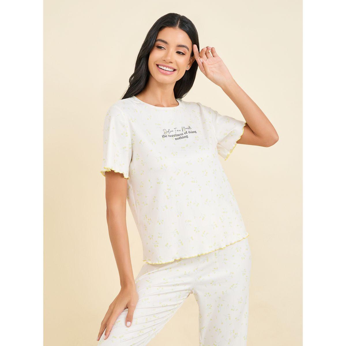 Styli Unwind Ribbed Lettuce Hem Floral AOP T-shirt and Pyjama Set-women-clothing-nightwear-pyjamas-longsets-image-4