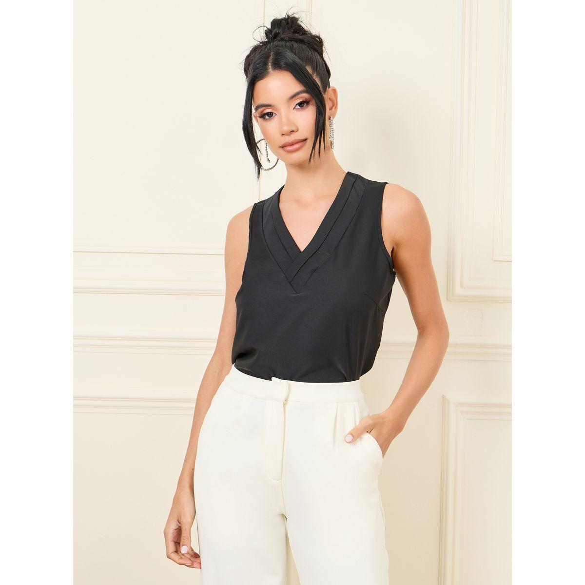 Styli Pleated V Neck Sleeveless Top-women-clothing-shirtsandblouses-blouses-image-1