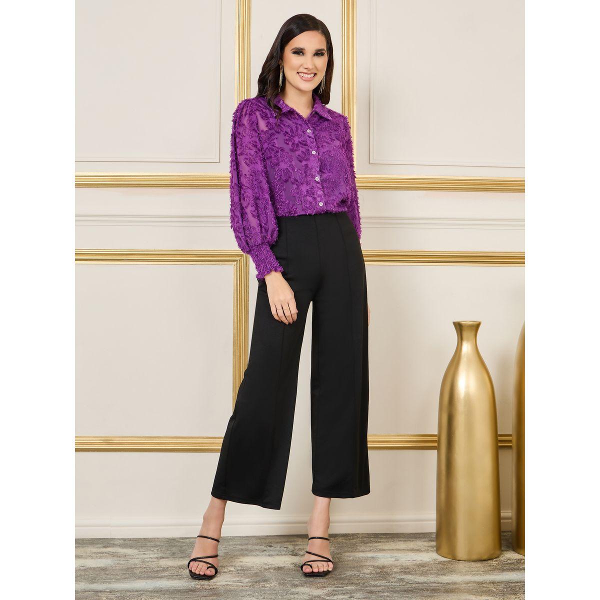 Styli Tassel Texture Sheer Cuffed Sleeves Shirt-women-clothing-shirtsandblouses-shirts-image-2