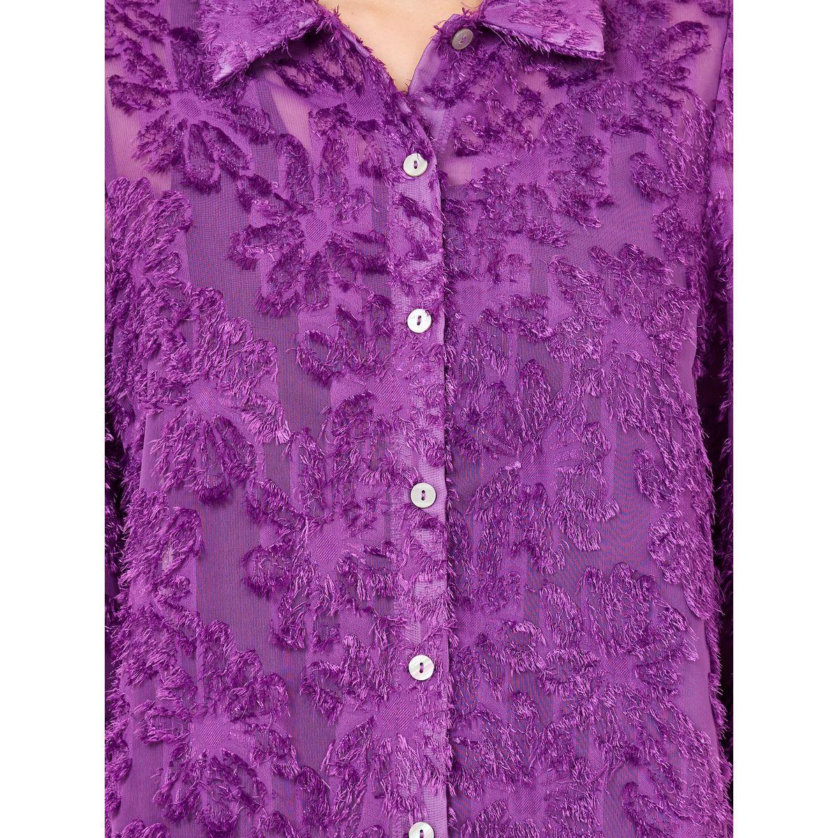 Styli Tassel Texture Sheer Cuffed Sleeves Shirt-women-clothing-shirtsandblouses-shirts-image-4