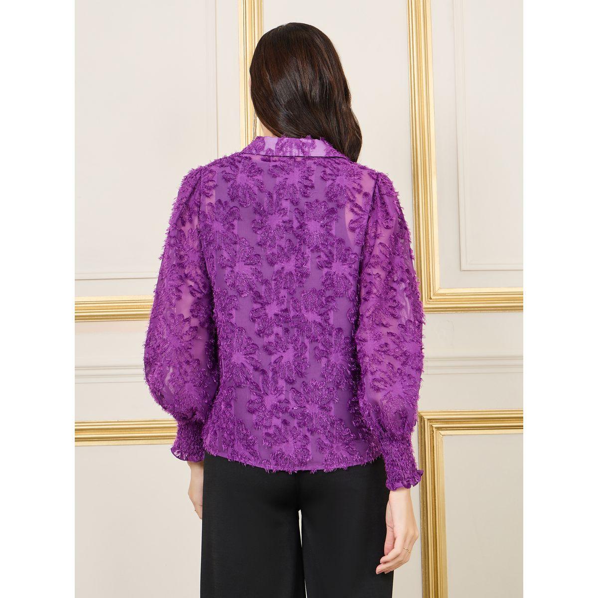 Styli Tassel Texture Sheer Cuffed Sleeves Shirt-women-clothing-shirtsandblouses-shirts-image-5