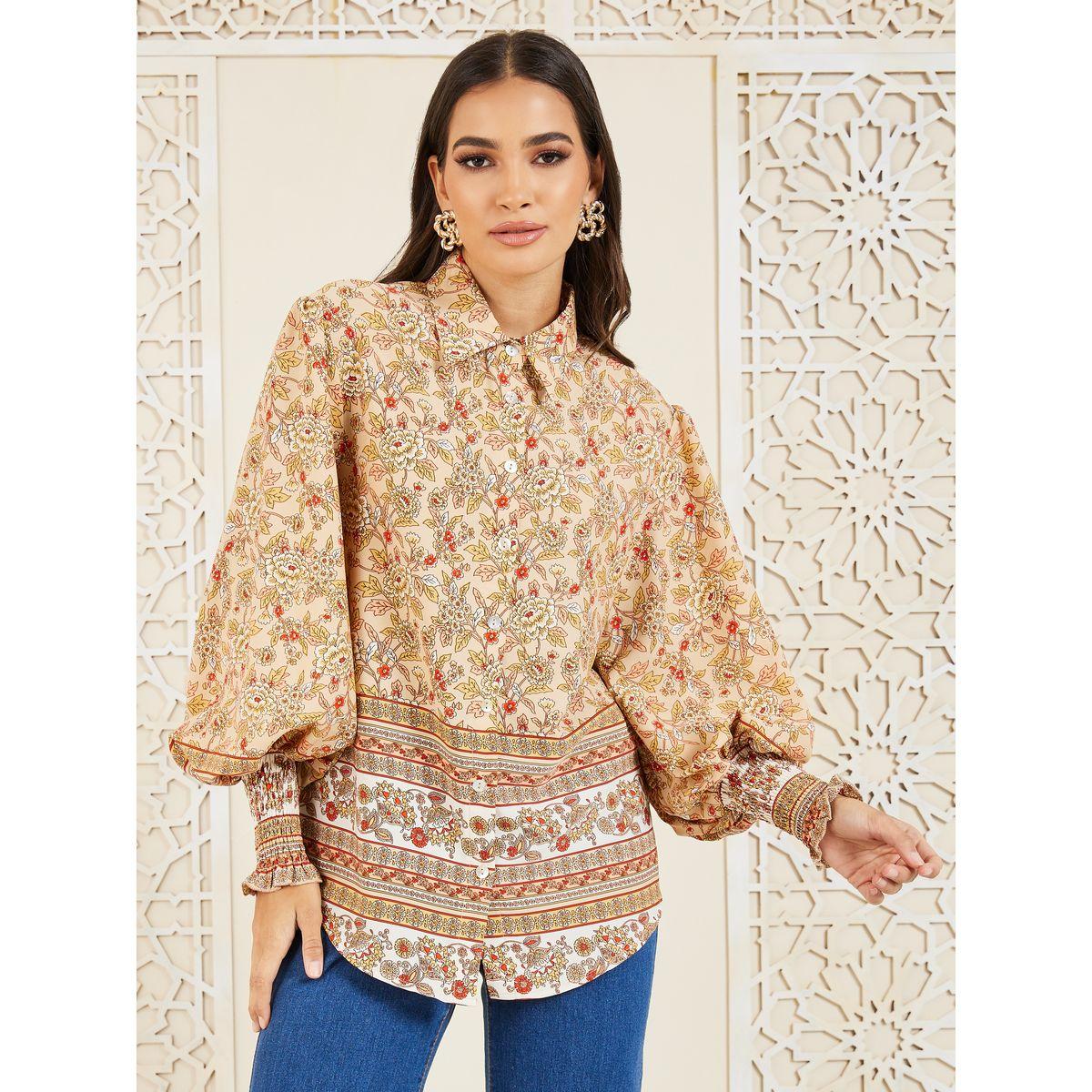 Styli Regular Fit Floral Print Curved Hem Shirt-women-clothing-shirtsandblouses-shirts-image-1
