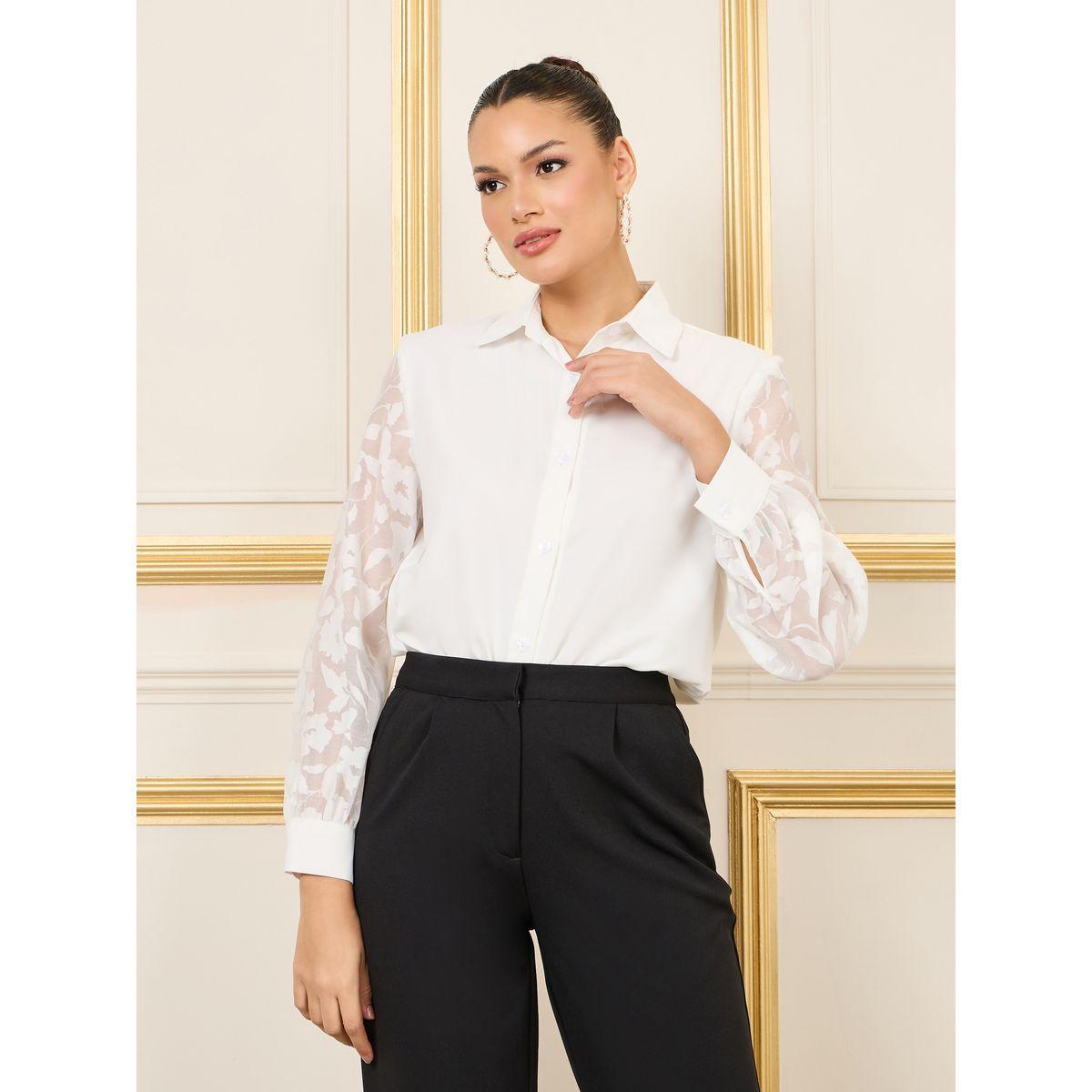 Styli Floral Print Sheer Sleeves Regular Fit Shirt-women-clothing-shirtsandblouses-shirts-image-1