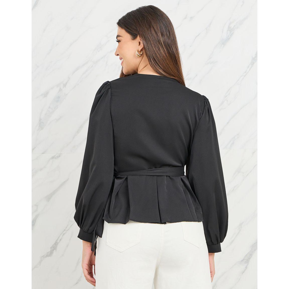 Styli V Neck Wrap Top with Balloon Sleeves-women-clothing-shirtsandblouses-blouses-image-4