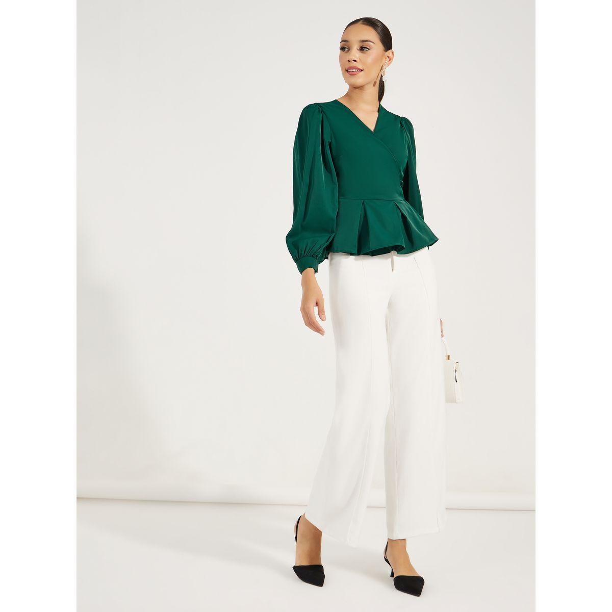 Styli V Neck Peplum Wrap Top with Tie Waist-women-clothing-shirtsandblouses-blouses-image-2