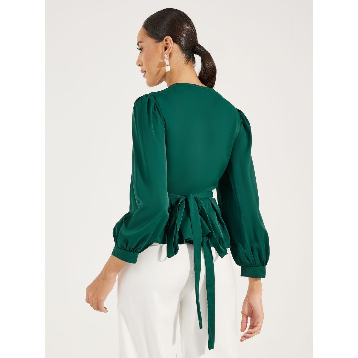 Styli V Neck Peplum Wrap Top with Tie Waist-women-clothing-shirtsandblouses-blouses-image-4