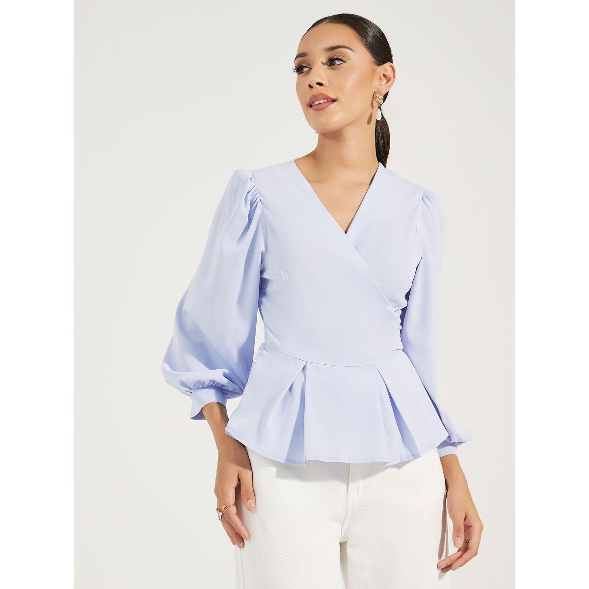 بلوزة بيبلوم بنمط لف مع رباط خصر-women-clothing-shirtsandblouses-blouses-image-1