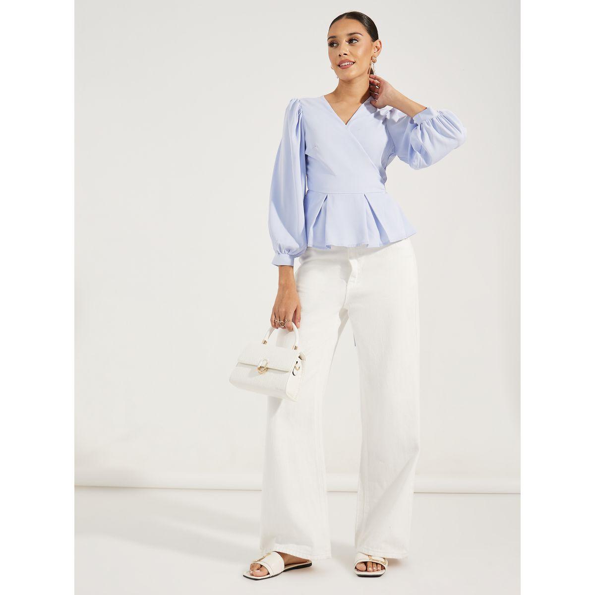 Styli V Neck Peplum Wrap Top with Tie Waist-women-clothing-shirtsandblouses-blouses-image-2