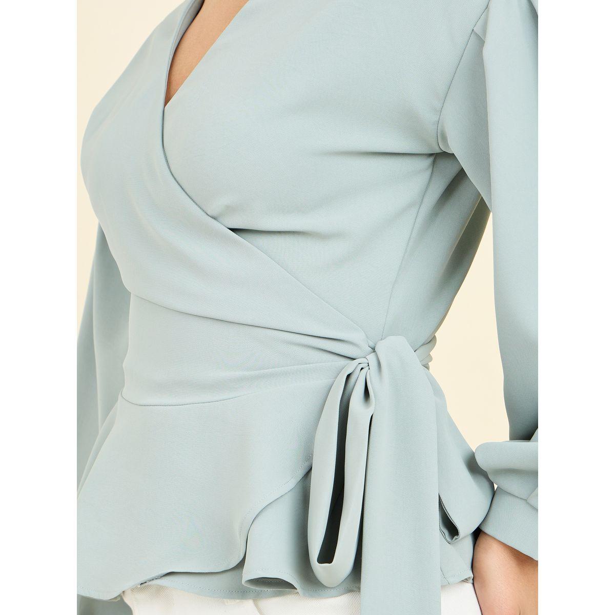 Styli Solid Ruffle Hem Regular Fit Wrap Top-women-clothing-shirtsandblouses-blouses-image-3