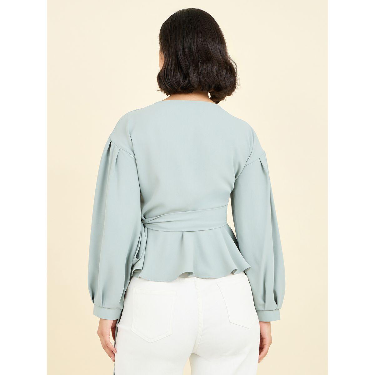 Styli Solid Ruffle Hem Regular Fit Wrap Top-women-clothing-shirtsandblouses-blouses-image-4