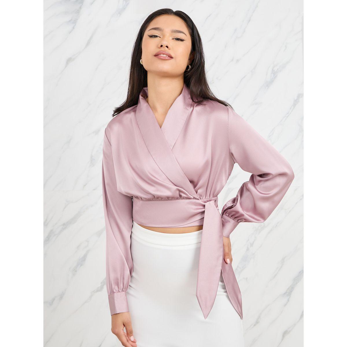 Styli Satin Collared Long Crop Wrap Top-women-clothing-shirtsandblouses-blouses-image-1