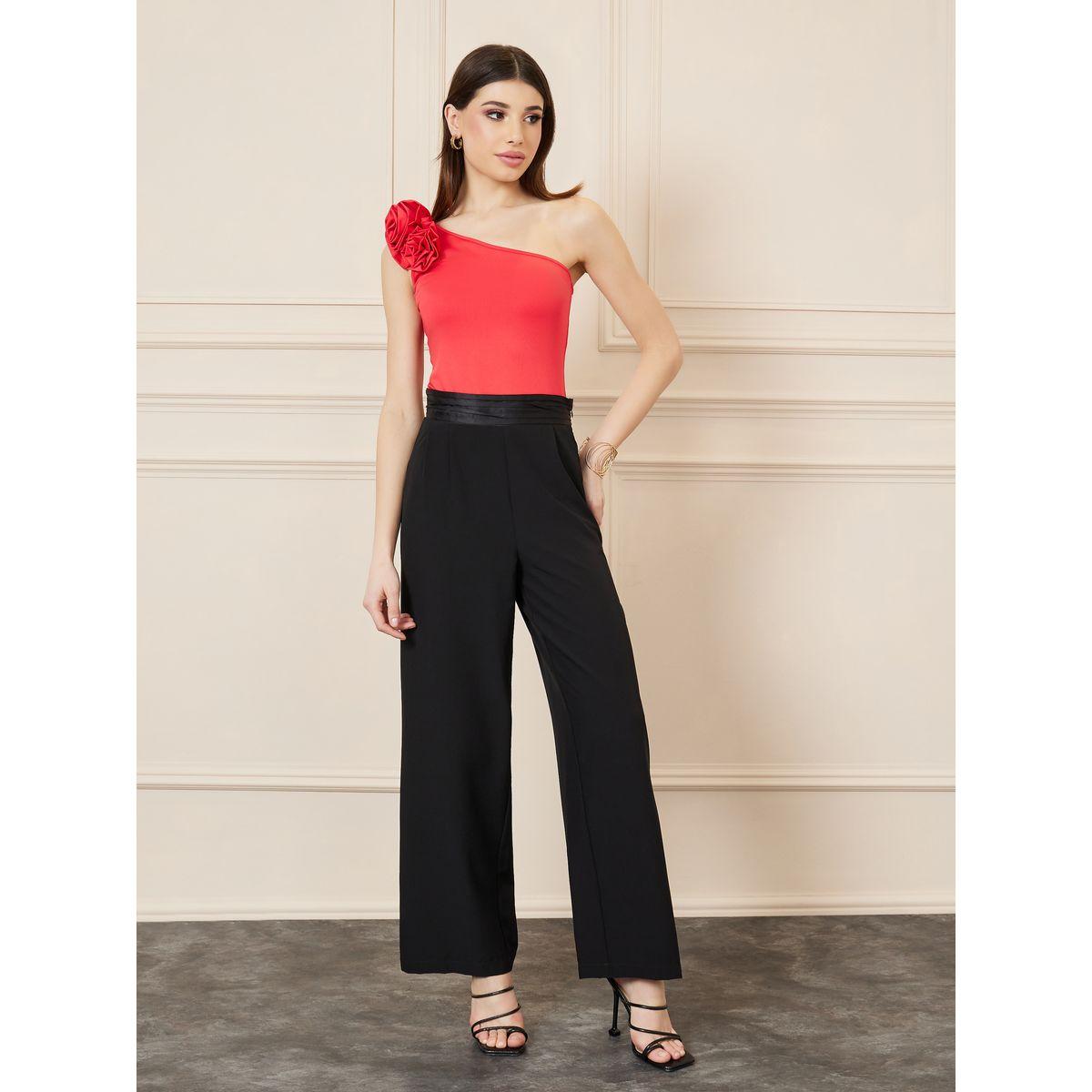Styli Floral Applique One Shoulder Neck Fitted Bodysuit-women-clothing-tshirts-image-4