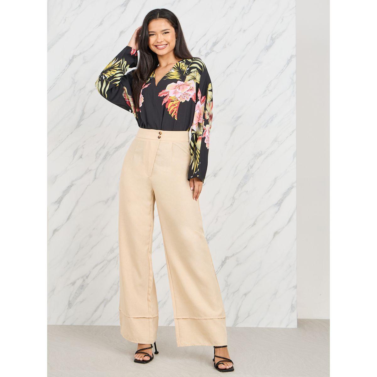 Styli Floral Print V Neck Long Sleeves Bodysuit-women-clothing-tshirts-image-2