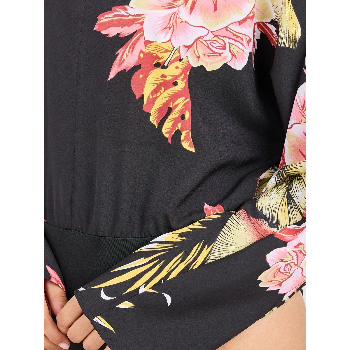 Styli Floral Print V Neck Long Sleeves Bodysuit-women-clothing-tshirts-image-3