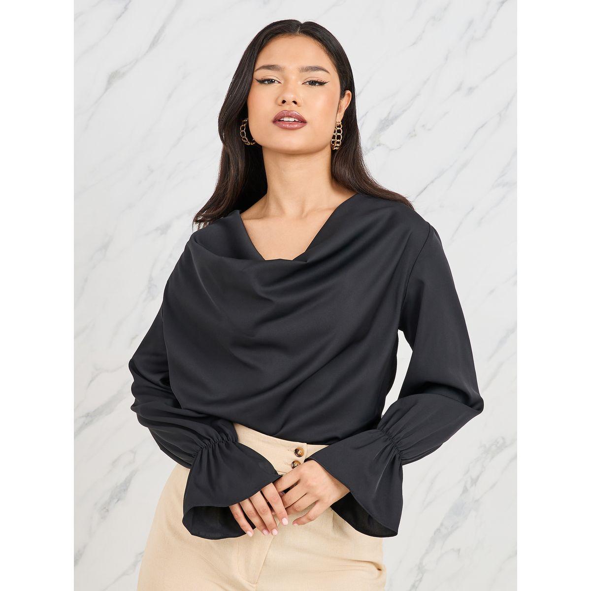 Styli V Neck Long Sleeves Solid Bodysuit-women-clothing-tshirts-image-3