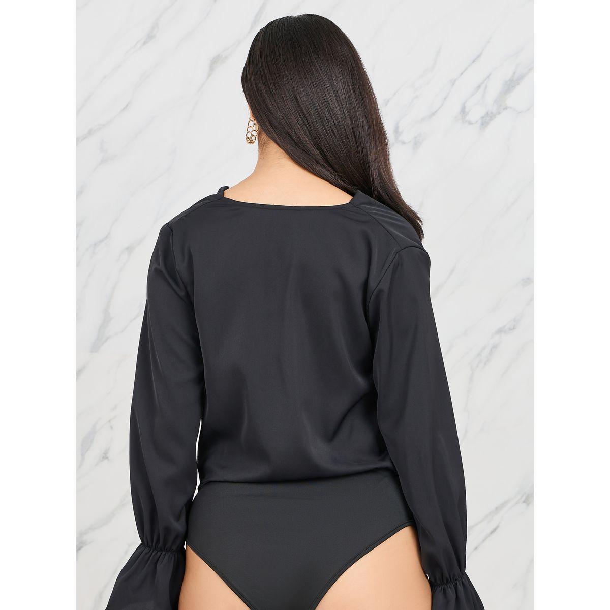 Styli V Neck Long Sleeves Solid Bodysuit-women-clothing-tshirts-image-5