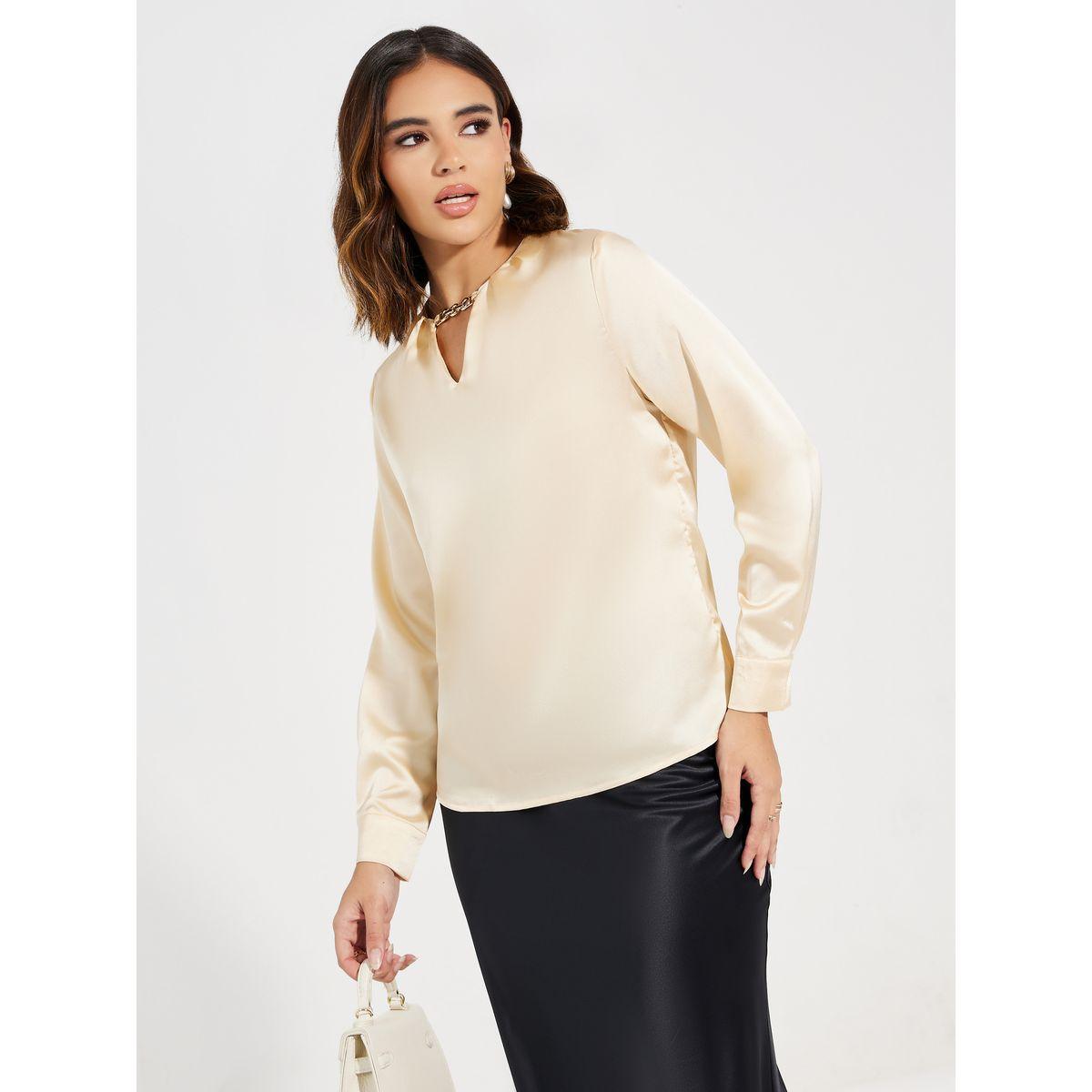 Styli Keyhole Neck Chain Detail Satin Blouse-women-clothing-shirtsandblouses-blouses-image-1