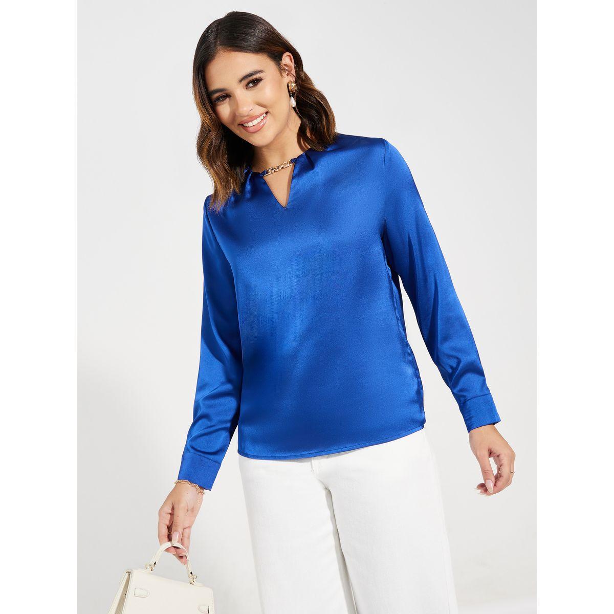 بلوزة ساتان مع ياقة بشق ومزينة بسلسلة-women-clothing-shirtsandblouses-blouses-image-1